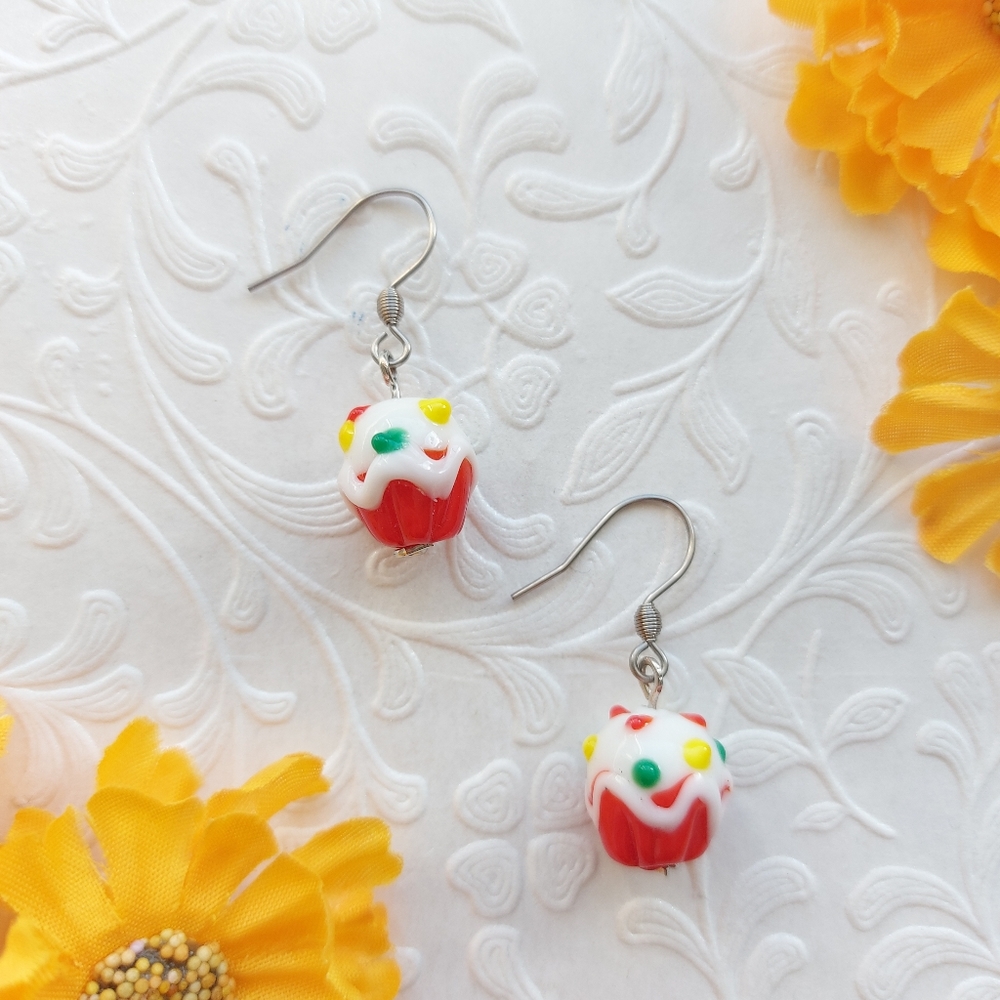 Cute and colorful glass cupcake earrings